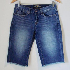 Lucky Brand Jean Shorts Abbey Bermuda Long Denim Frayed Raw Hem Size 4  / 27